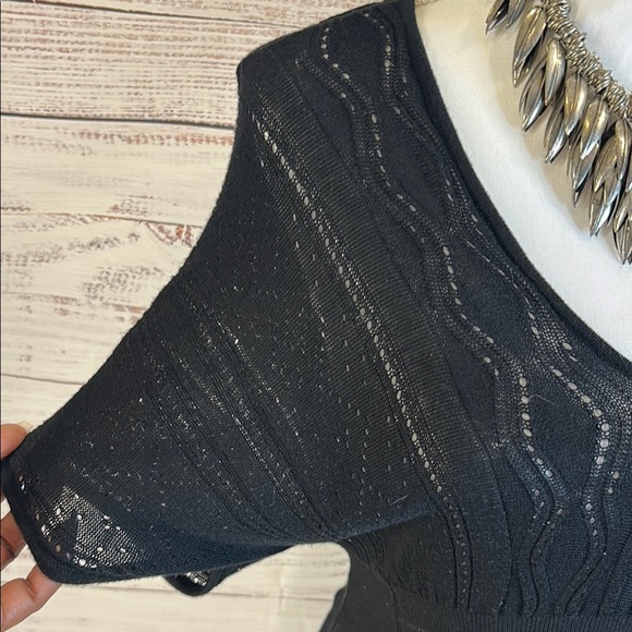 American Rag Black Crochet Knit Boho Dress | V-Neck, Stretch Eyelet Hem Size XS - Picture 5 of 9